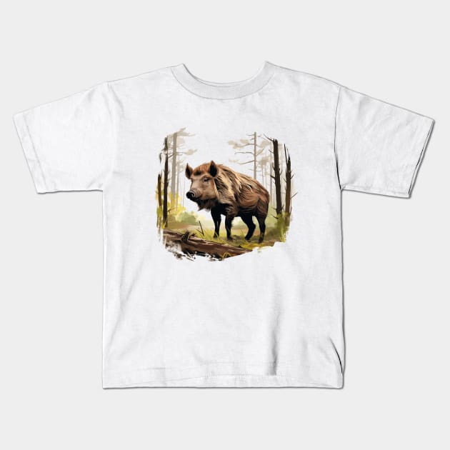 Wild Boar Kids T-Shirt by zooleisurelife